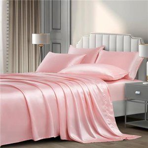 Satin Sheets Queen (6 Pieces, Blush Pink) Luxury Silky Satin Bed Sheets Queen
